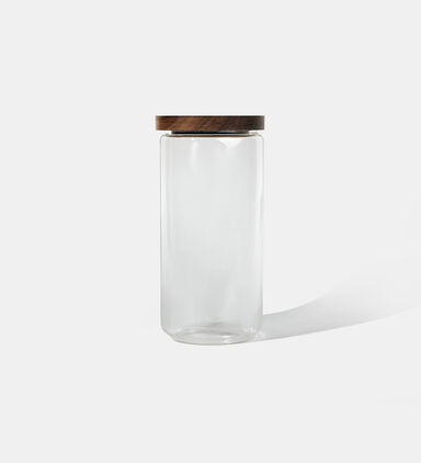 Wooden Lid Glass Storage Pot