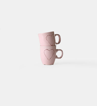 Embossed Heart Earthware Mug Set