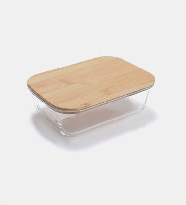 Glass Rectangle Bamboo Lid Container